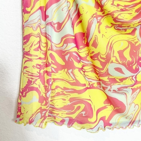 WILD FABLE WOMEN'S YELLOW MARBLE MESH BODYCON ELASTIC WAIST MINI SKIRT N… - Picture 3 of 9